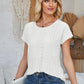 Eyelet Round Neck Rolled Short Sleeve T-Shirt