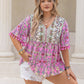Plus Size Printed V-Neck Half Sleeve Blouse