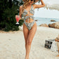 OCEANWAVES Women's Animal Print Cutout Sleeveless One-Piece Swimsuit