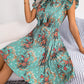 Aaliyah Isla Pleated Floral Printed Tie Neck Knee Length Dress