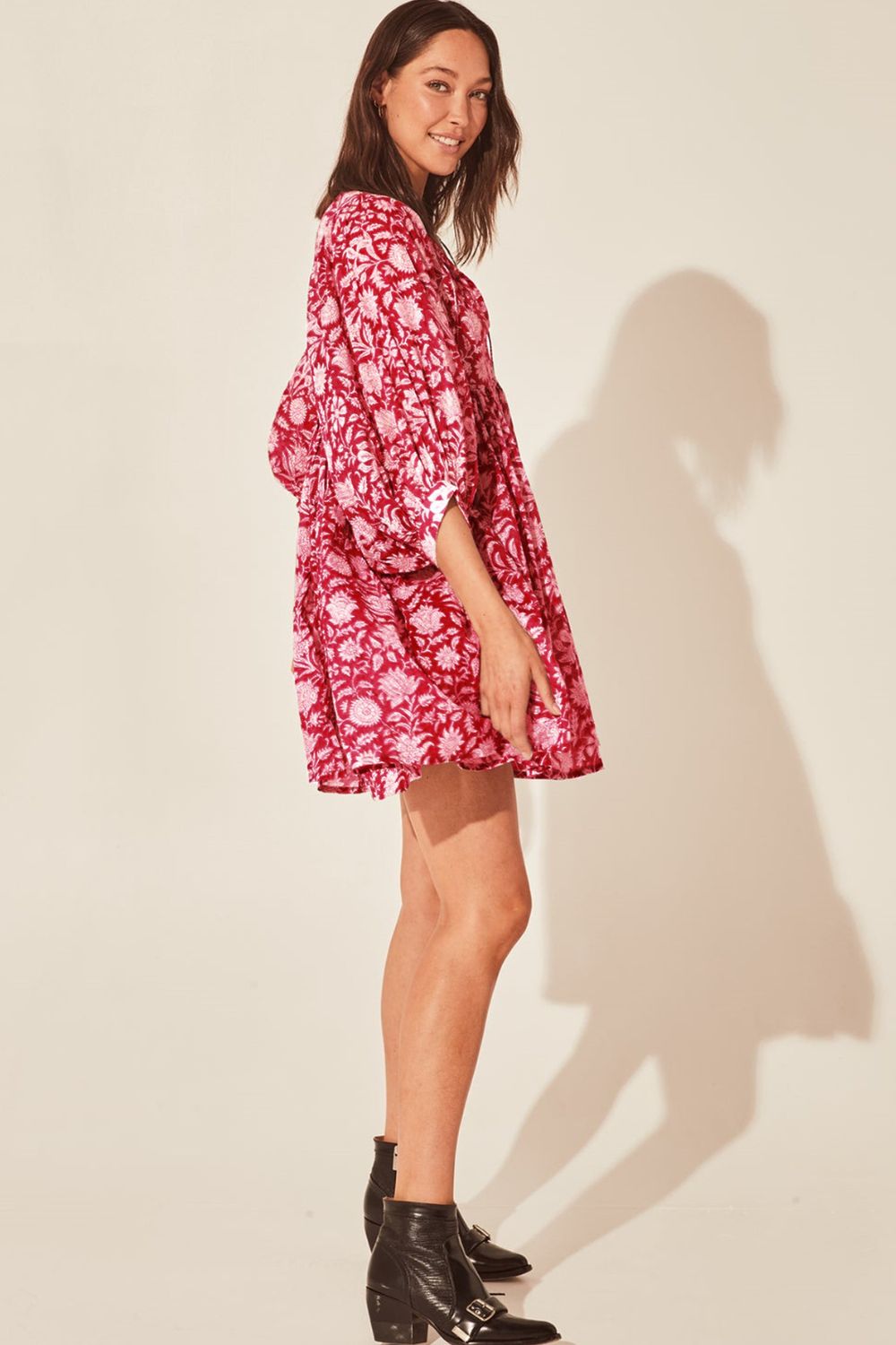 Women's Raylean Floral Tie Neck Lantern Sleeve Dress