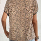 Printed Pom Pom Detail Petal Sleeve Round Neck Blouse