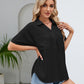 Malibu Dreams Full Size Half Button Johnny Collar Blouse