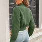Cropped Mock Neck Cable Knit Pullover Sweater