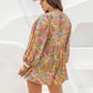 Plus Size Floral Tie Neck Balloon Sleeve Romper
