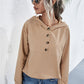 Buttoned Raglan Sleeve Hooded Blouse