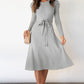 Full Size Round Neck Long Sleeve Tie Waist Sweater Dress