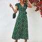 Aya Printed Surplice Neck Flutter Sleeve Slit Dress