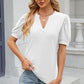 Eyelet Notched Puff Sleeve T-Shirt