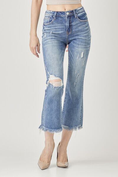 RISEN High Waist Distressed Cropped Bootcut Jeans *