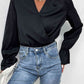 Black Surplice Neck Flounce Sleeve Bodysuit