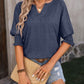 Heathered Notched Lantern Sleeve Blouse