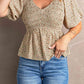 Smocked Balloon Sleeve Peplum Blouse