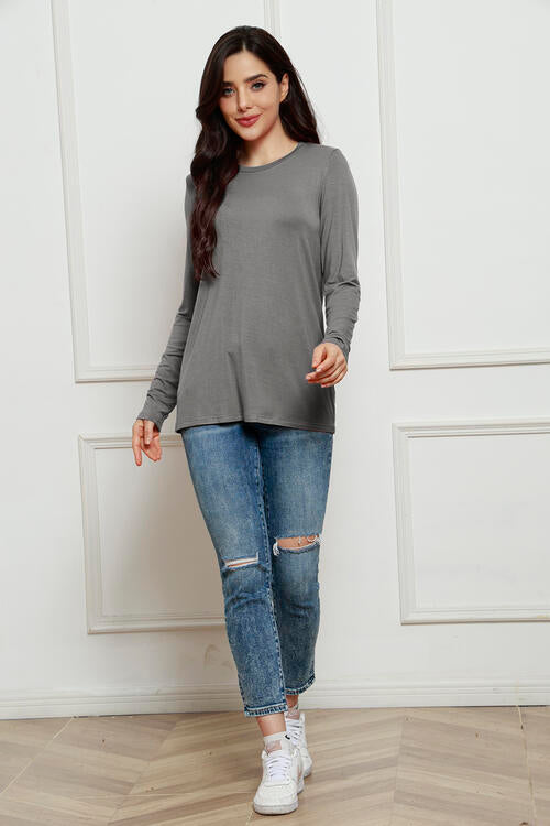 Basic Bae Full Size Round Neck Long Sleeve Top *