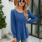 Aurora Lea Smocked Round Neck Lantern Sleeve Blouse