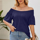 Smocked Round Neck Flutter Sleeve T-Shirt
