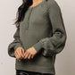 Buttoned Round Neck Long Sleeve Sweater