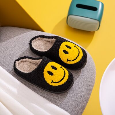 Melody Smiley Face Black Yellow Slippers