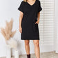 Zenana Full Size Rolled Short Sleeve V-Neck Dress - Brand Zenana