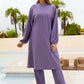 Cap, Drawstring Mock Neck Long Sleeve Top and Pants Swim Set