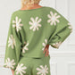 Flower Pattern Long Sleeve Sweater and Drawstring Shorts Set