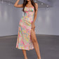 Double Crazy Multi Abstract Print Tied Split Cami Dress