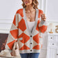 Geometric Lantern Sleeve Cardigan with Pockets