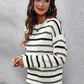 Striped Round Neck Dropped Shoulder Sweater