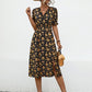 Slit Printed V-Neck Short Sleeve Dress