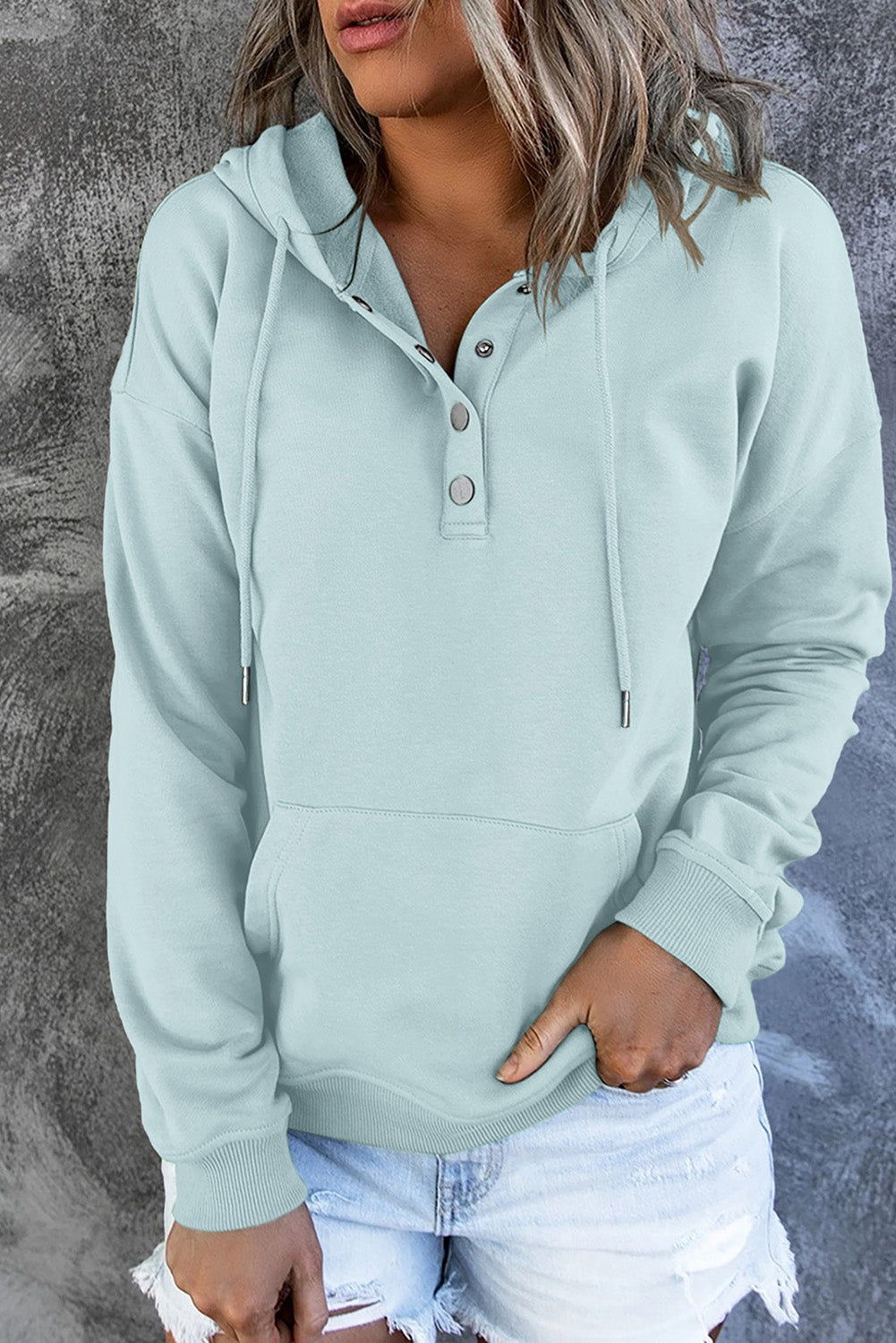 Full Size Dropped Shoulder Long Sleeve Hoodie with Pocket