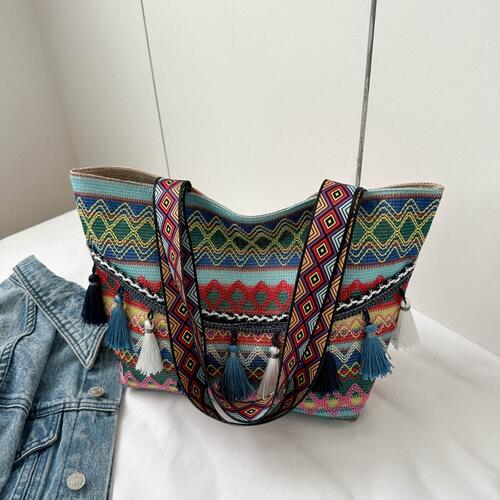 Dazzling Lifestyle Printed Tassel Detail Tote Bag