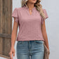Full Size Eyelet Notched Neck Flutter Sleeve Top
