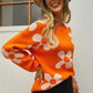Hannah&Mea Floral Print Round Neck Dropped Shoulder Pullover Sweater