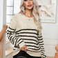 Striped Round Neck Cable-Knit Sweater