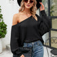 Women's Boat Neck Horizontal Ribbing Dolman Sleeve Sweater