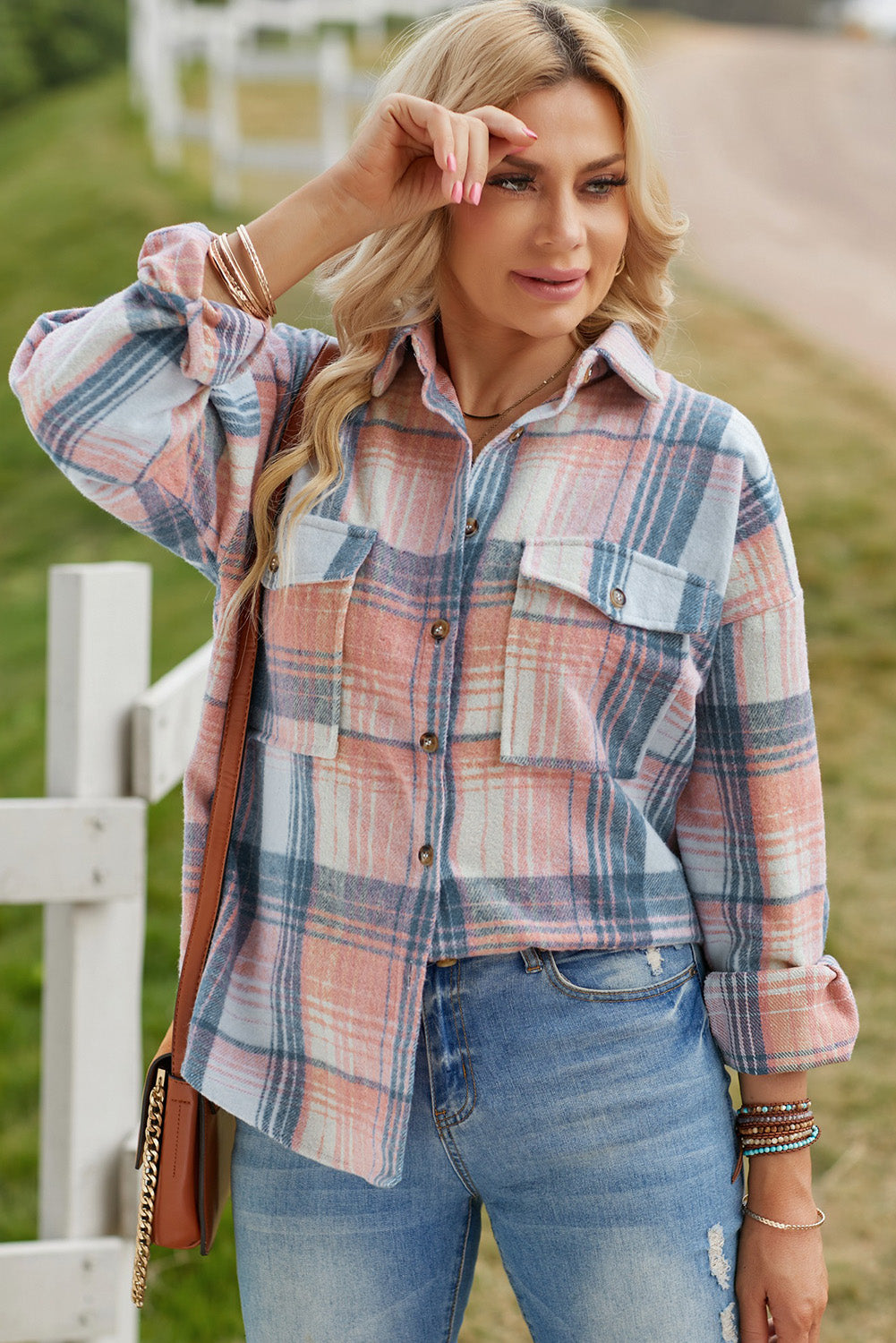 Full Size Plaid Dropped Shoulder Shacket