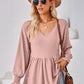 Full Size V-Neck Lantern Sleeve Blouse