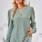 Ruched Notched Long Sleeve T-Shirt