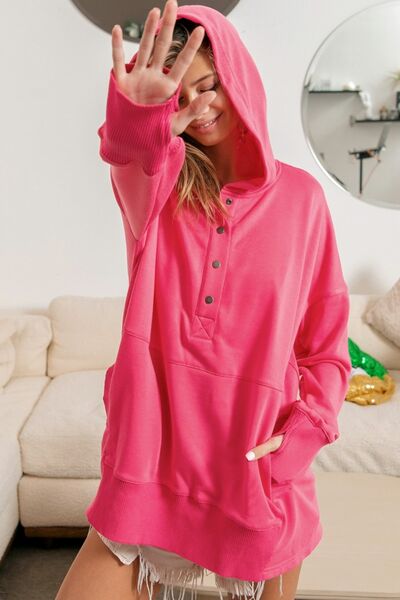 BiBi Half Snap Thumbhole Long Sleeve Hoodie - Brand BiBi