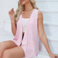 Eyelet Open Front Sleeveless Cardigan