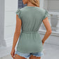 Eyelet Notched Cap Sleeve Blouse