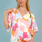 Women's Printed Notched Neck Half Sleeve Blouse
