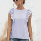 Women's Full Size DANICA Ruffle Shoulder Tie-Back Crewneck Short Sleeve Top