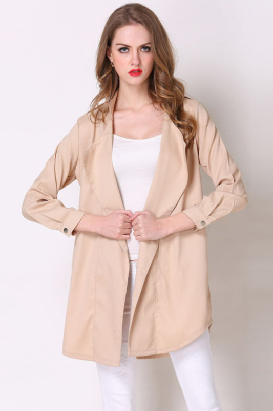 Women's Full Size Open Front Longline Trench Coat