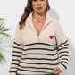 Plus Size Zip-Up Striped Sweater