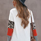 Waffle-Knit Leopard Round Neck Long Sleeve T-Shirt