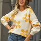 Hannah&Mea Floral Print Round Neck Dropped Shoulder Pullover Sweater