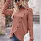 Full Size Ribbed Round Neck Buttoned Long Sleeve Tee