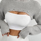 Full Size Distressed Long Sleeve Cropped Sweater