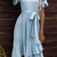 FULL SIZE Tie Waist Petal Sleeve Ruffle Hem Dress
